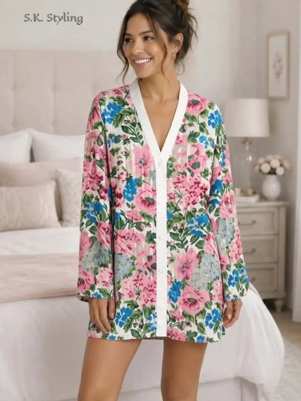 Vtg 90's Victoria's Secret Gold Label Floral Satin Sheer Stripe Sleepshirt M / L